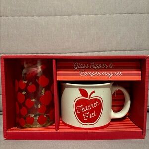 Teacher Fuel Glass Sipper and Camper Mug Set Red Gift School